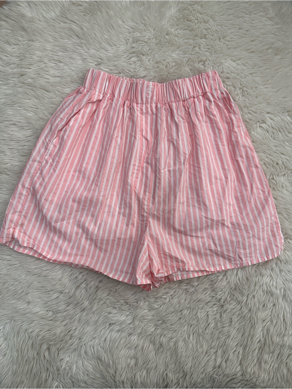 The Frankie Shop striped Pink and White Striped Elastic-Waist poplin Shorts